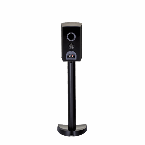 Paradigm Premier 200b Bookshelf Speakers black on stand back view