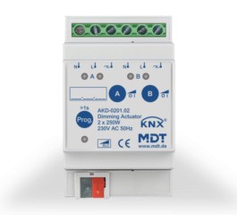 MDT Dimming Actuator 2-fold, 3SU MDRC, 250 W, 230 V AC, with active power measurement