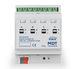 MDT Switch Actuator 4-fold, 4SU MDRC, 16/20 A, 230 V AC, C-load, industrie, 200 μF