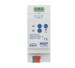 MDT Switch Actuator 2-fold, 2SU MDRC, 16 A, 230 V AC, compact, 70 µF, 10 ECG
