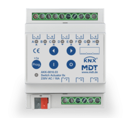 MDT Switch Actuator 8-fold, 4SU MDRC, 16 A, 230 V AC, compact, 70 µF, 10 ECG
