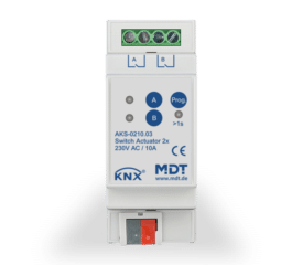 MDT Switch Actuator 2-fold, 2SU MDRC, 10 A, 230 V AC, C-load, standard, 140 μF