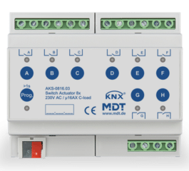 MDT Switch Actuator 8-fold, 6SU MDRC, 16 A, 230 V AC, C-load, standard, 140 μF