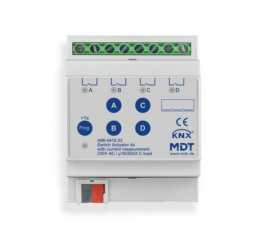 MDT Switch Actuator 4-fold, 4SU MDRC, 16/20 A, 230 V AC, C-load, industrie, 200 μF, current measurement