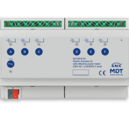 MDT Switch Actuator 6-fold, 8SU, MDRC, 16/20 A, 230 V AC, C-load, 200μF, power measurement